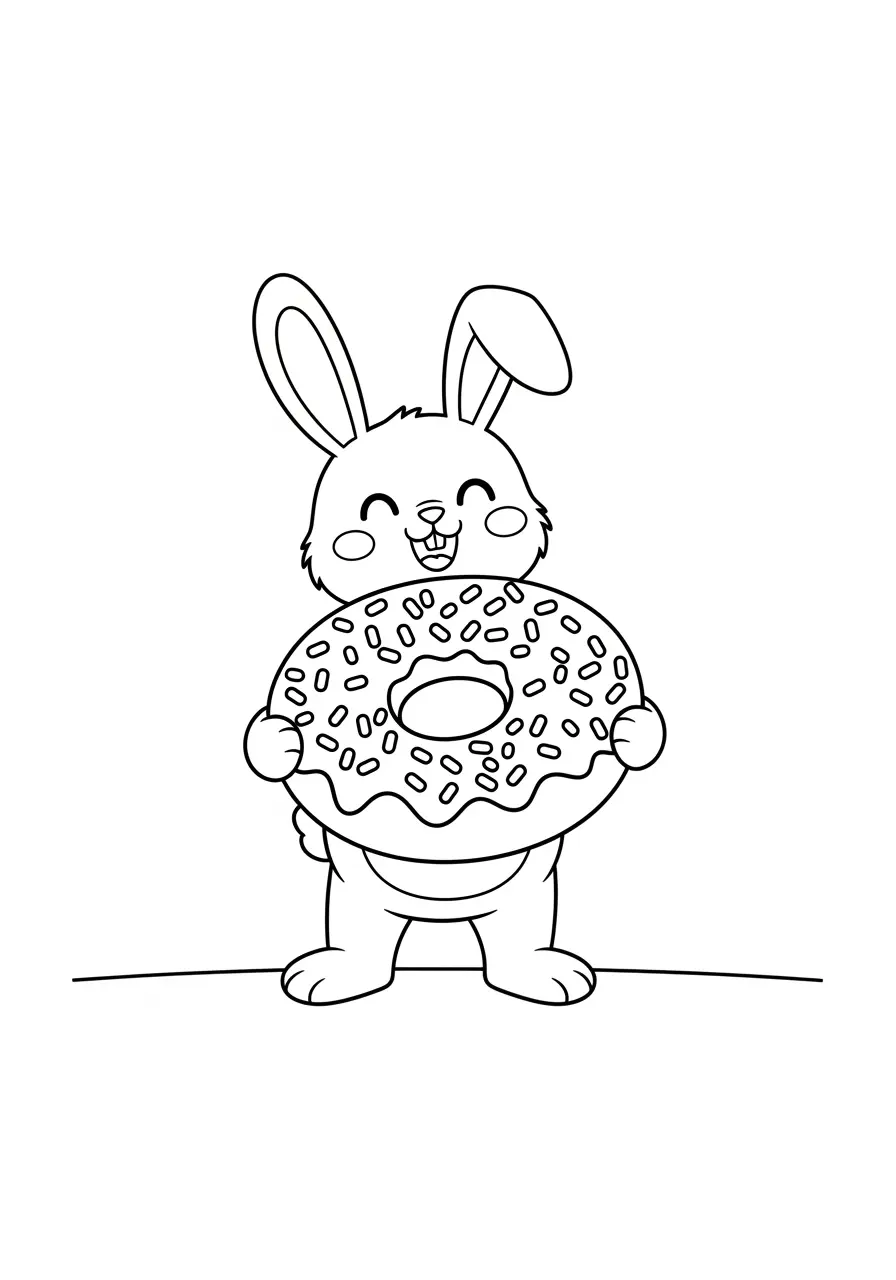 Cute Bunny Donut Coloring Page
