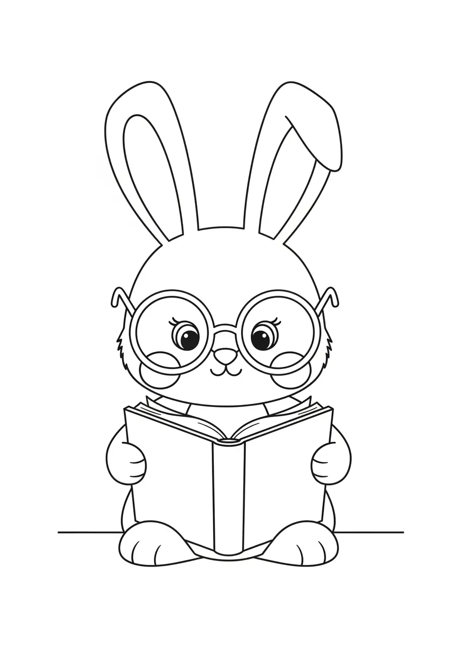 Cute Bunny Reading Coloring Page