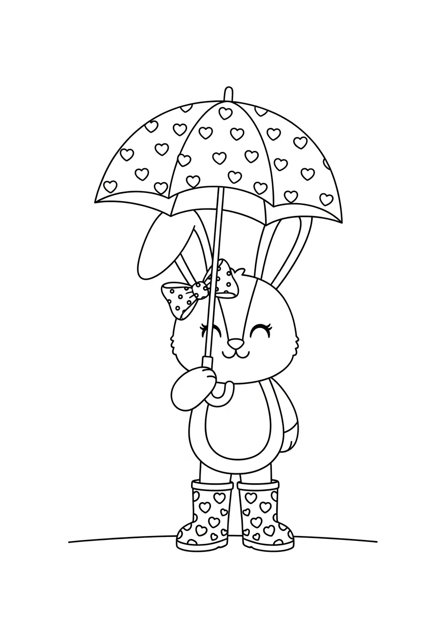 Cute Bunny With Umbrella Coloring Page