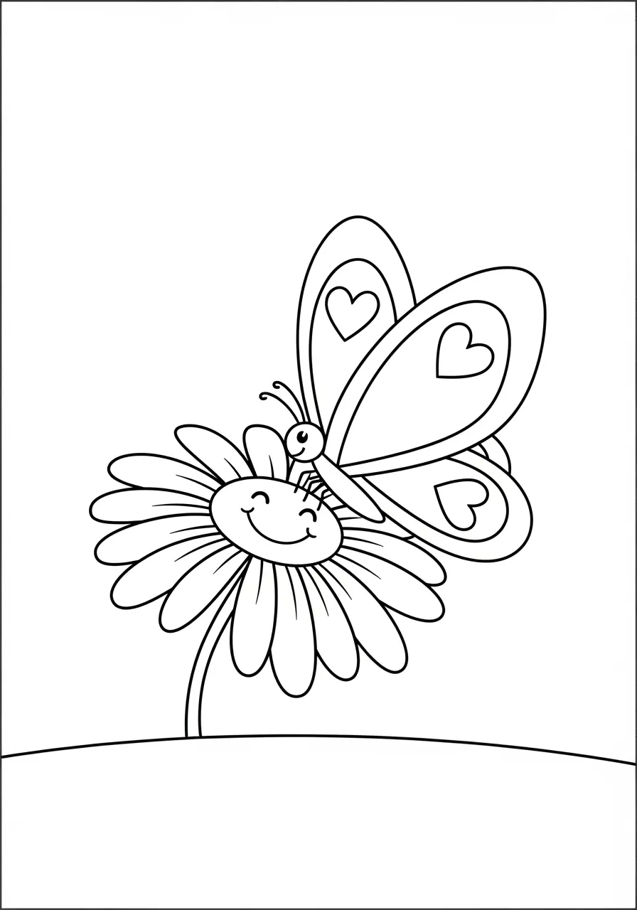 Cute Butterfly Flower Nature Coloring Page