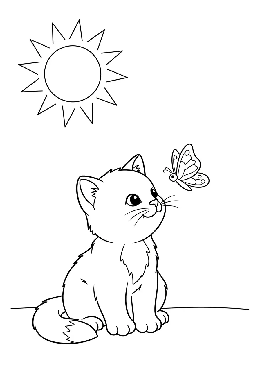 Cute Cat With Butterfly Coloring Page