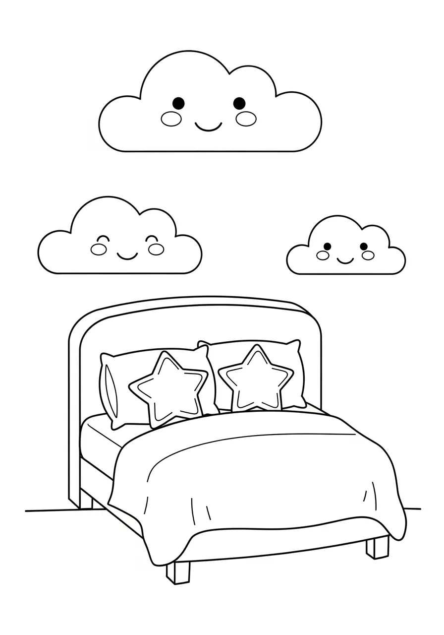 Cute Cloud Bedroom Aesthetic Coloring Page