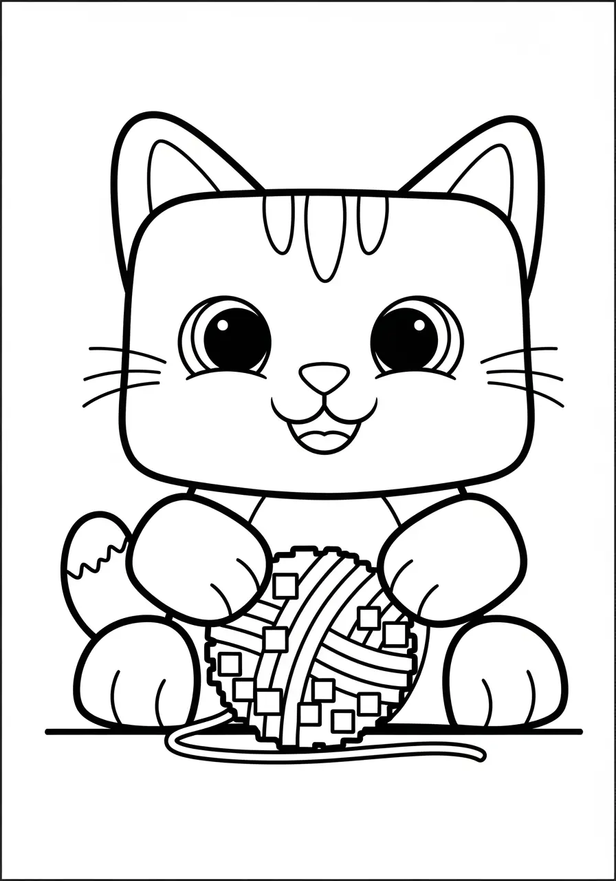 Cute Cubic Kitten Minecraft Coloring Page