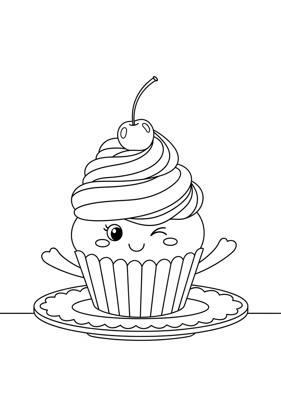 Cute Cupcake Coloring Page For Girls