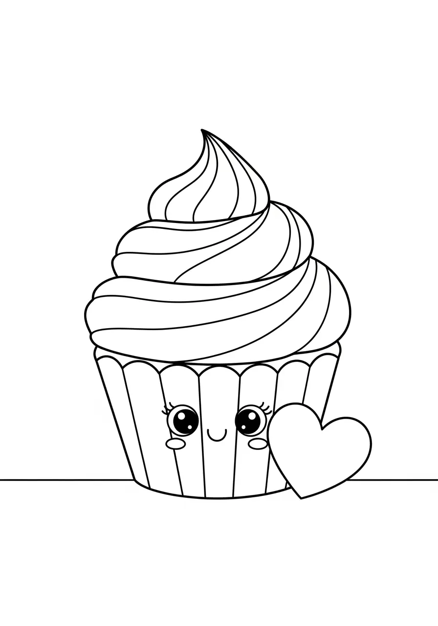 Cute Cupcake Easy Coloring Page