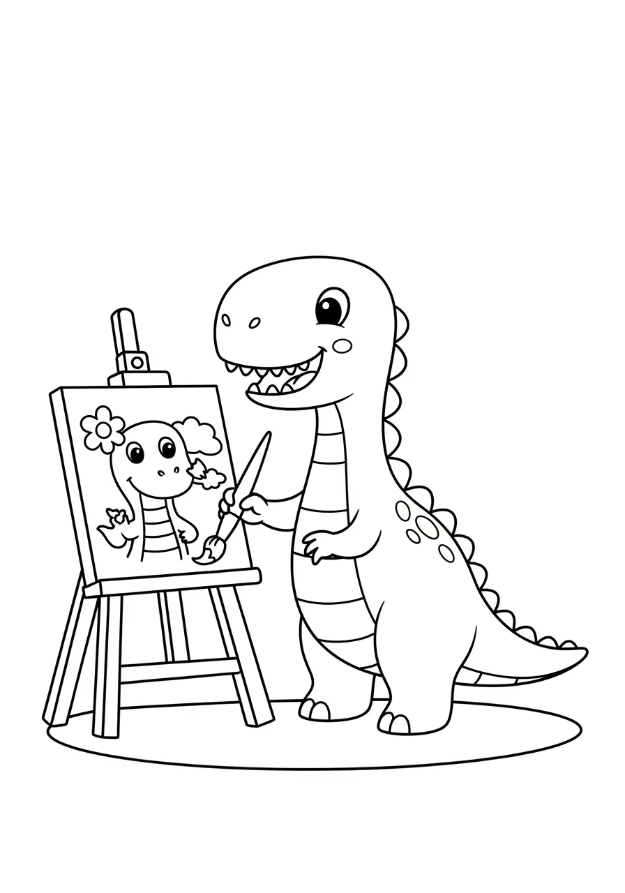 Cute Dinosaur Coloring Page Painting