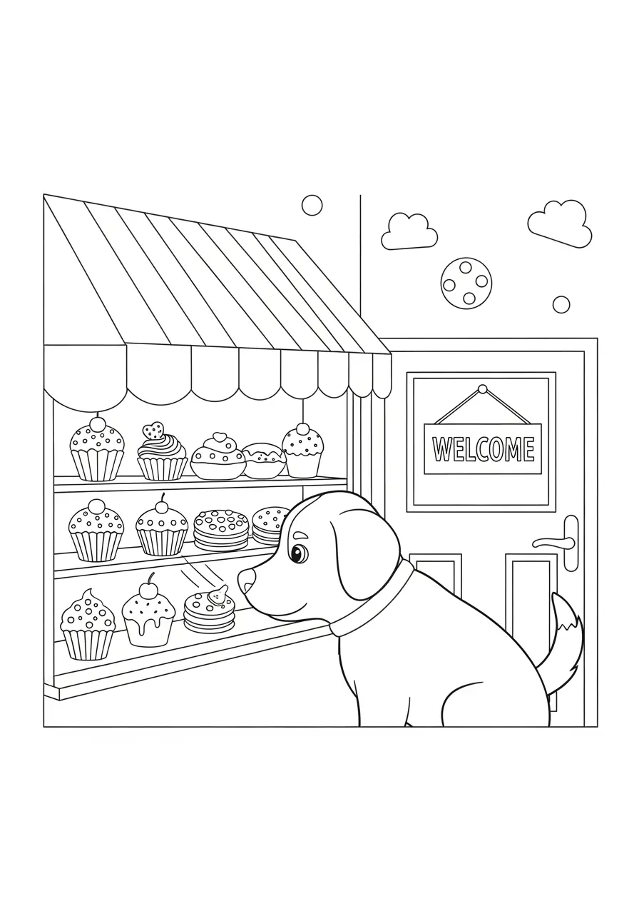 Cute Dog Bakery Coloring Page