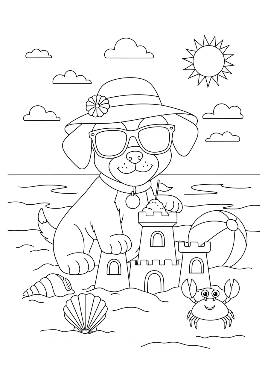 Cute Dog Beach Coloring Page
