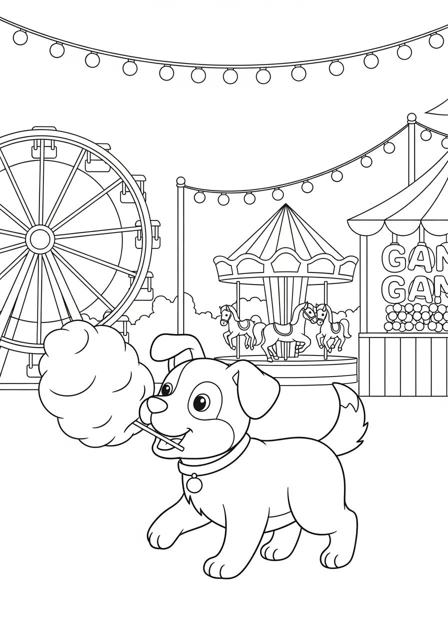 Cute Dog Carnival Coloring Page