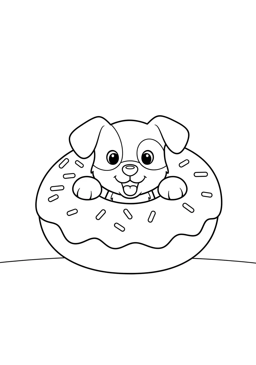 Cute Dog Donut Coloring Page