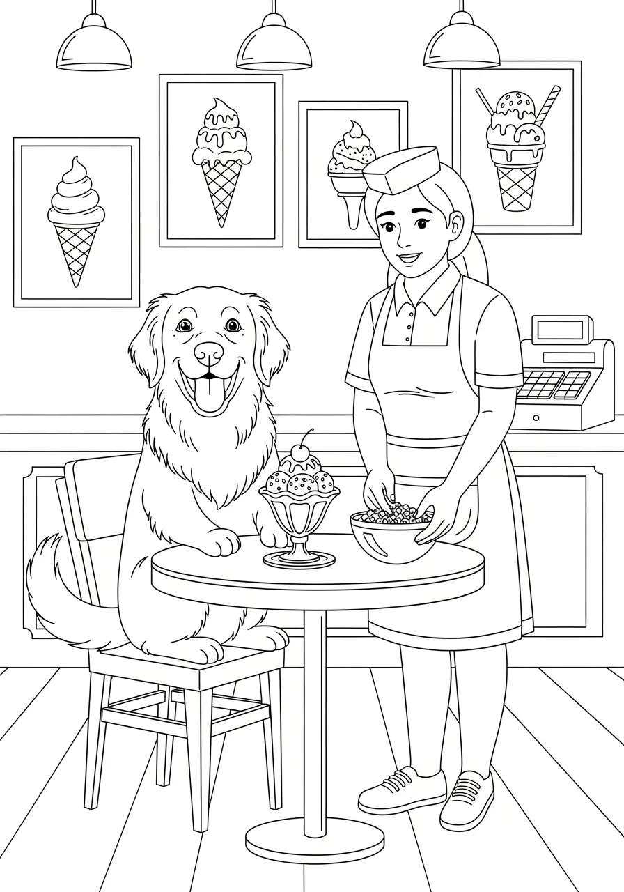 Cute Dog Ice Cream Coloring Page