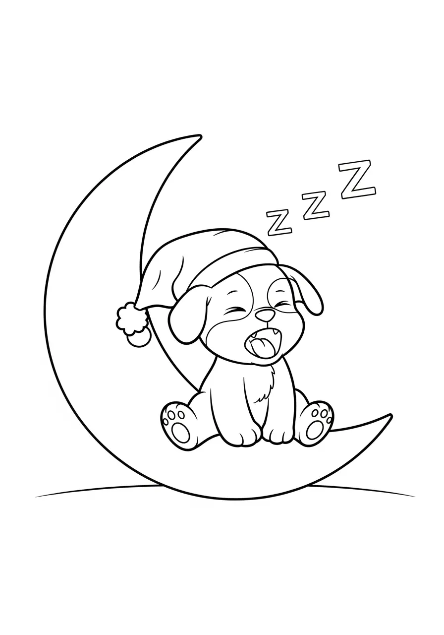 Cute Dog Moon Coloring Page