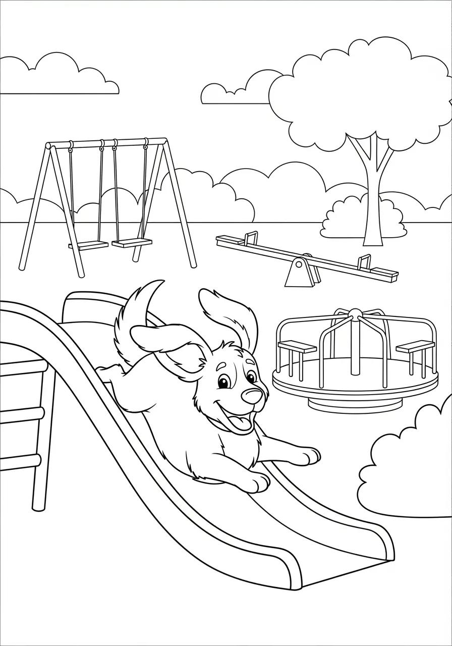 Cute Dog Park Coloring Page