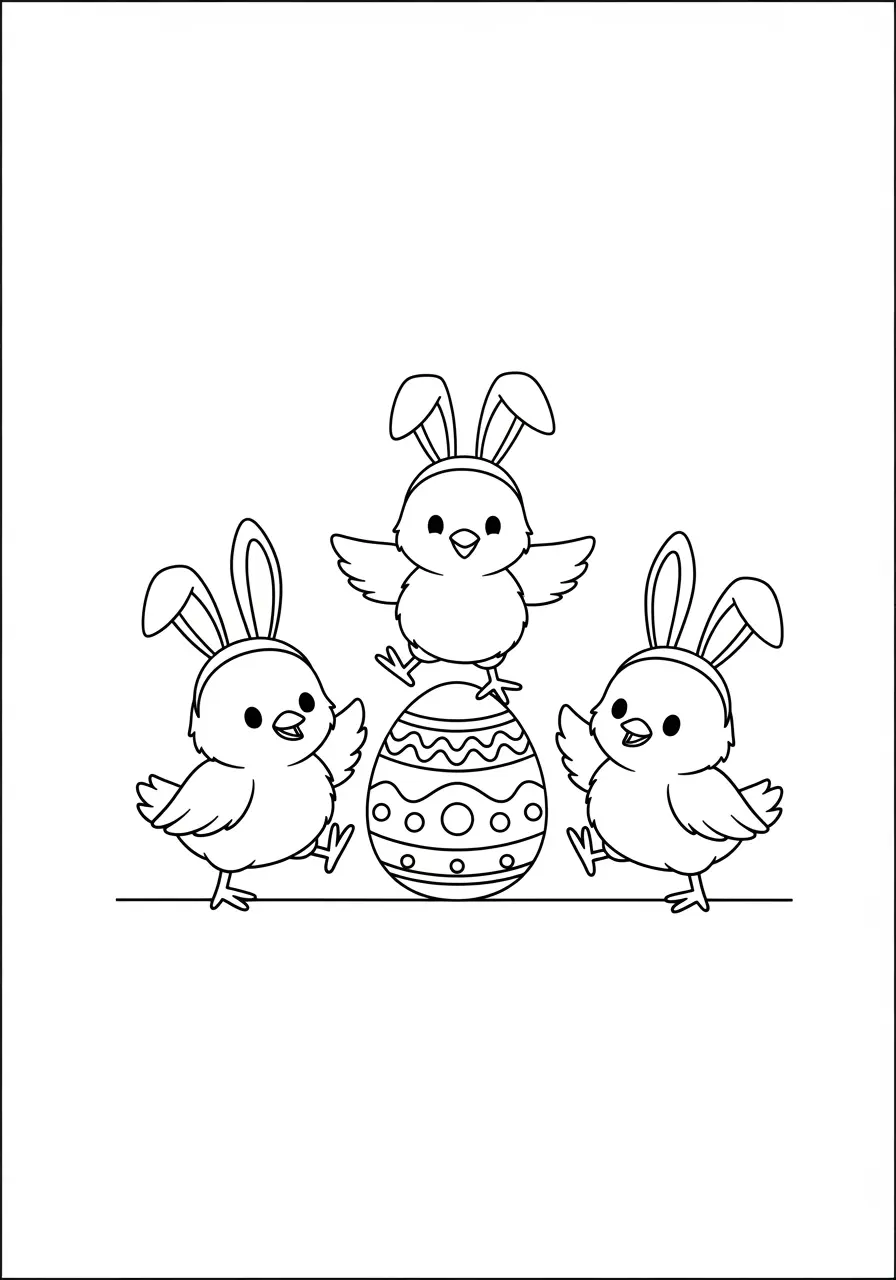Cute Easter Chick Dance Party Coloring Page