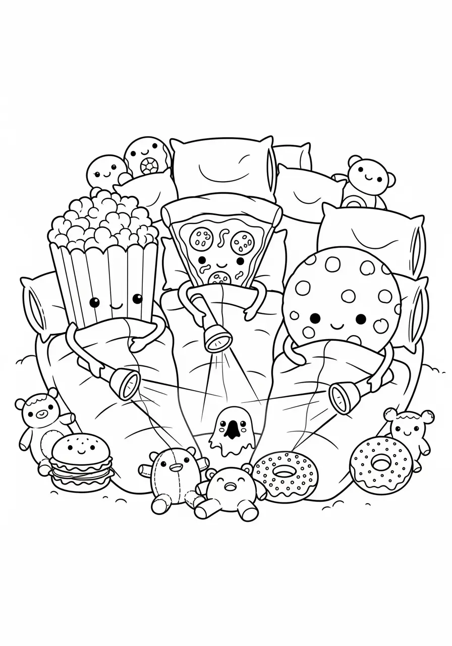 Cute Food Sleepover Coloring Page