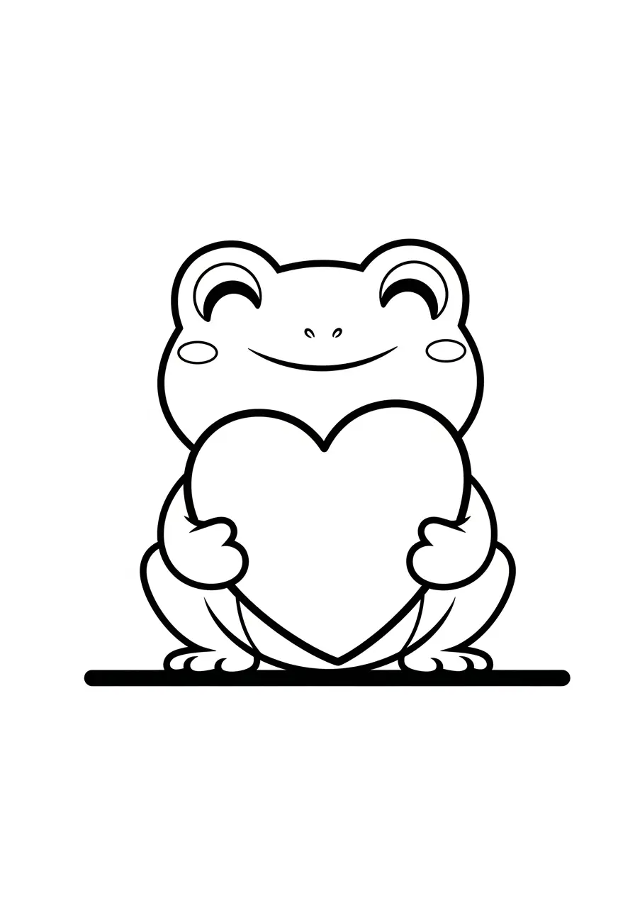 Cute Frog Coloring Page Holding Heart