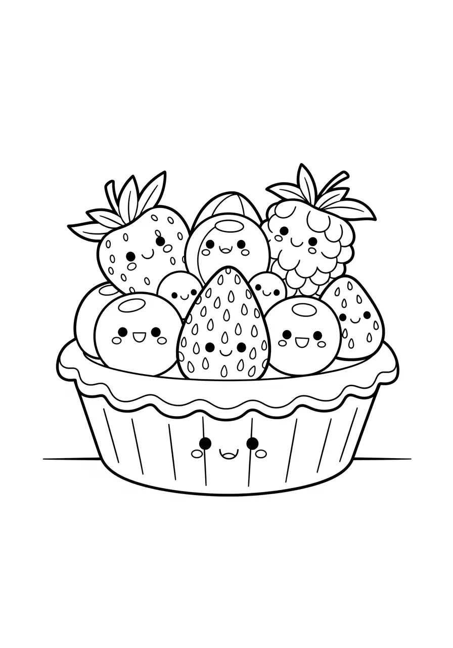 Cute Fruit Tart Dessert Coloring Page
