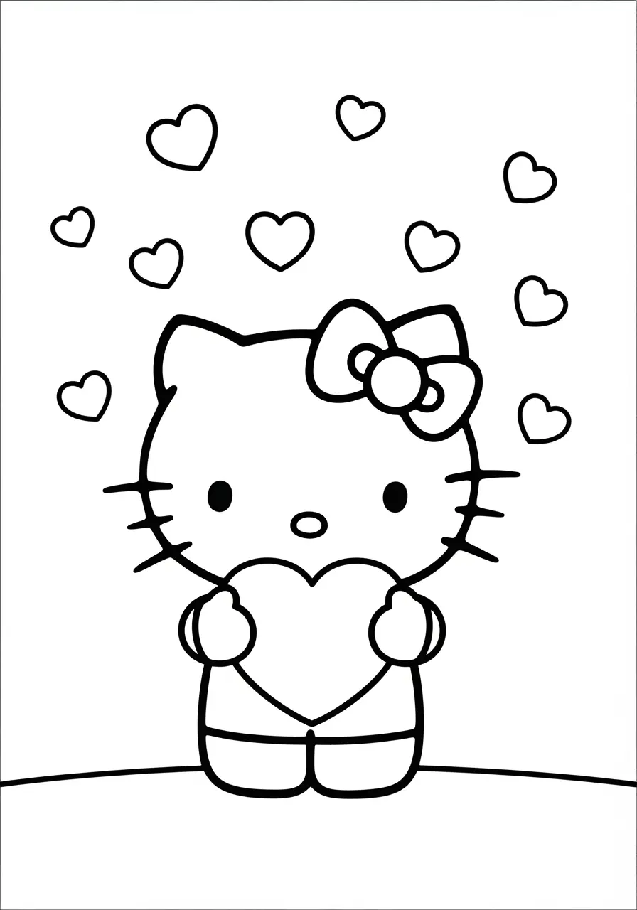 Cute Hello Kitty Heart Coloring Page