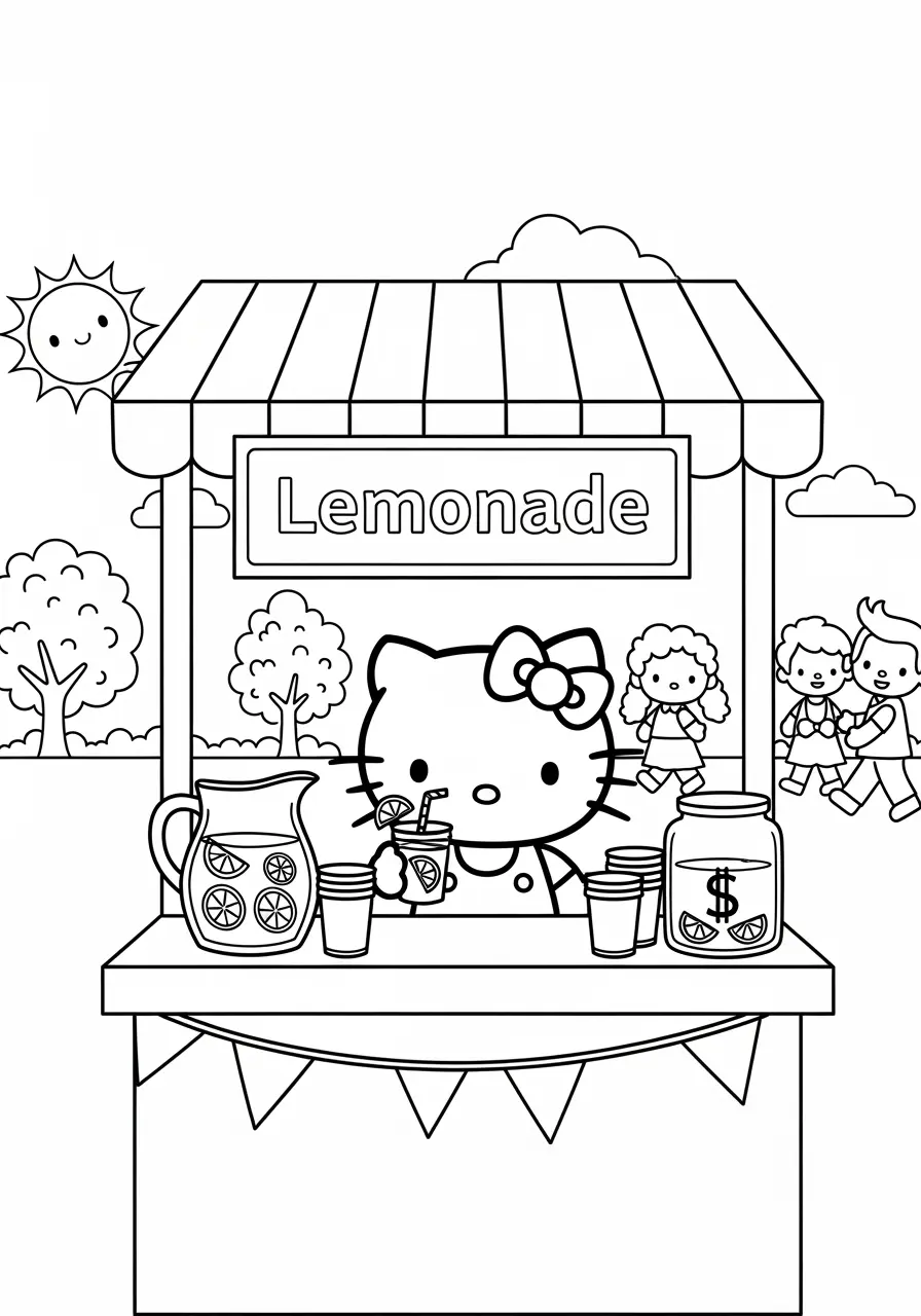 Cute Hello Kitty Lemonade Stand Coloring