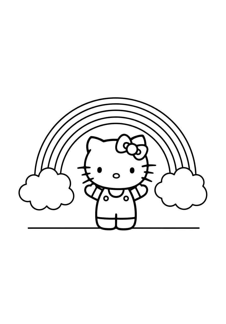 Cute Hello Kitty Rainbow Coloring Page