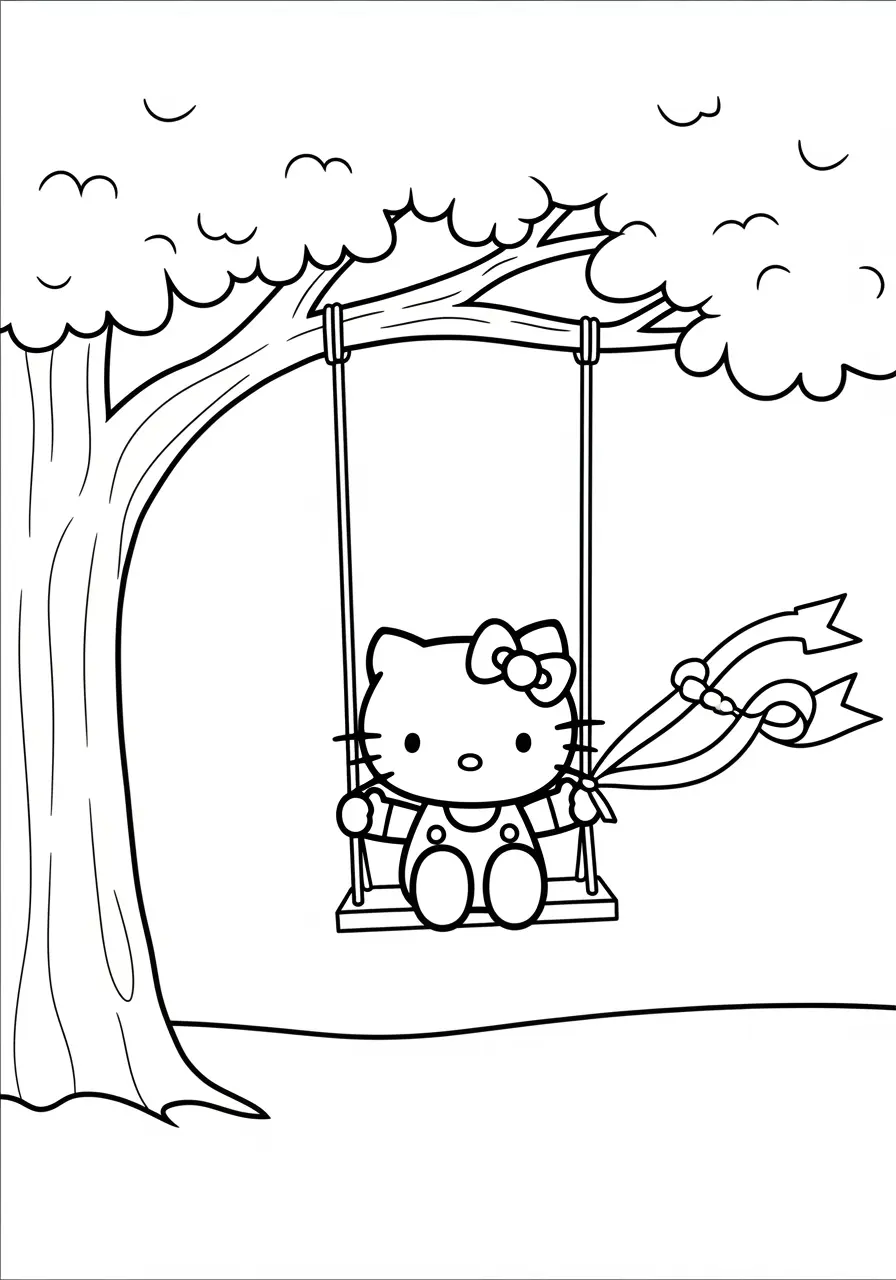 Cute Hello Kitty Swing Coloring Page