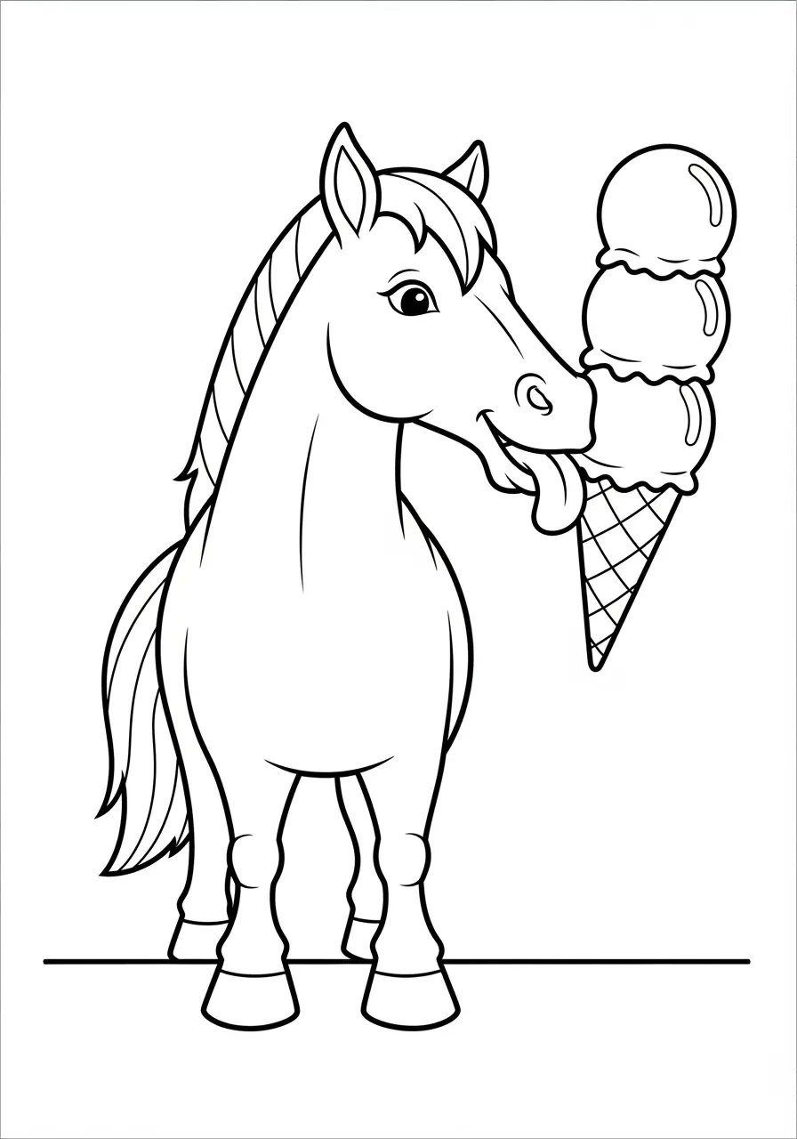 Cute Horse Ice Cream Shop Coloring Page