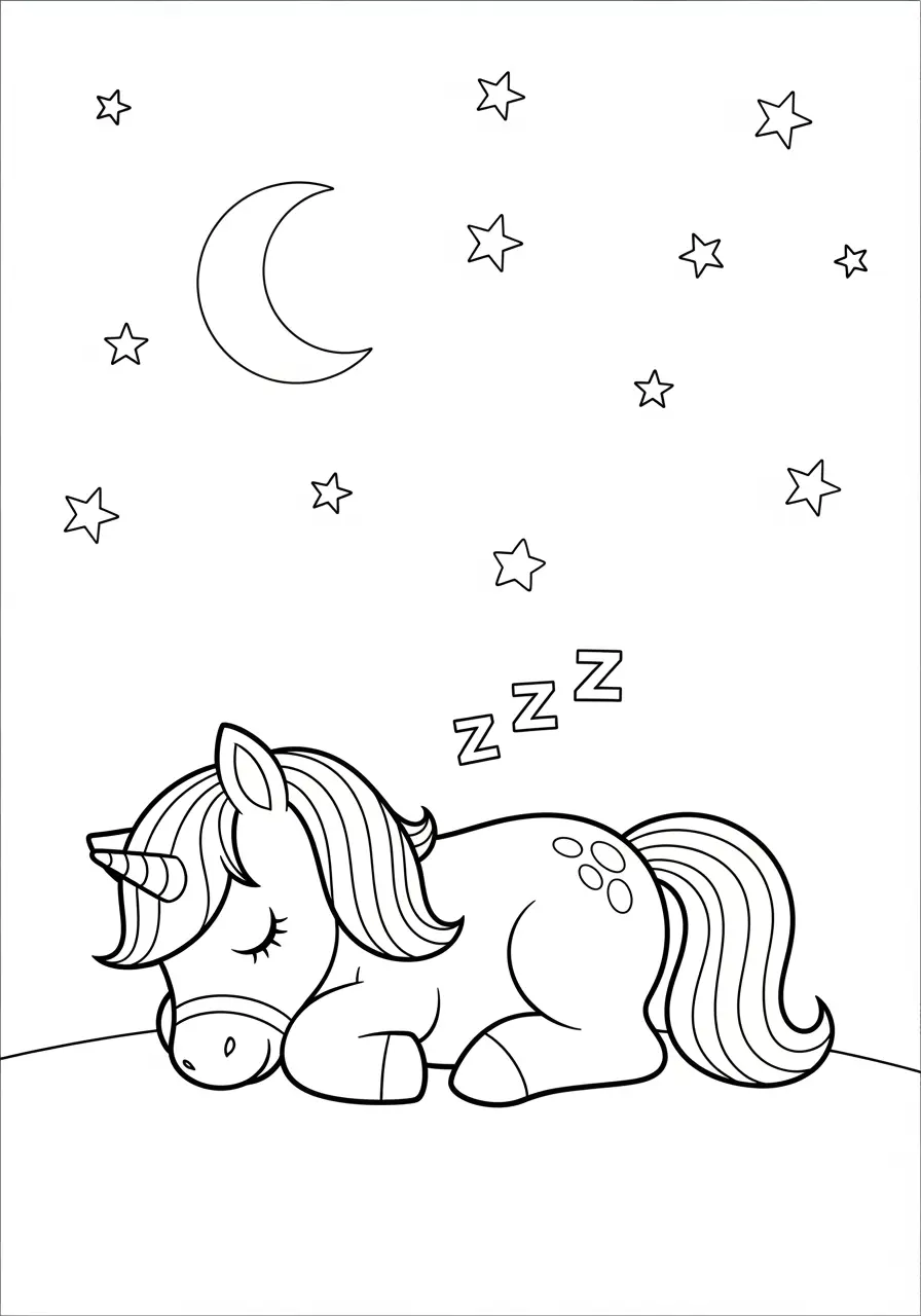 Cute Horse Sleeping Under Stars Coloring Page