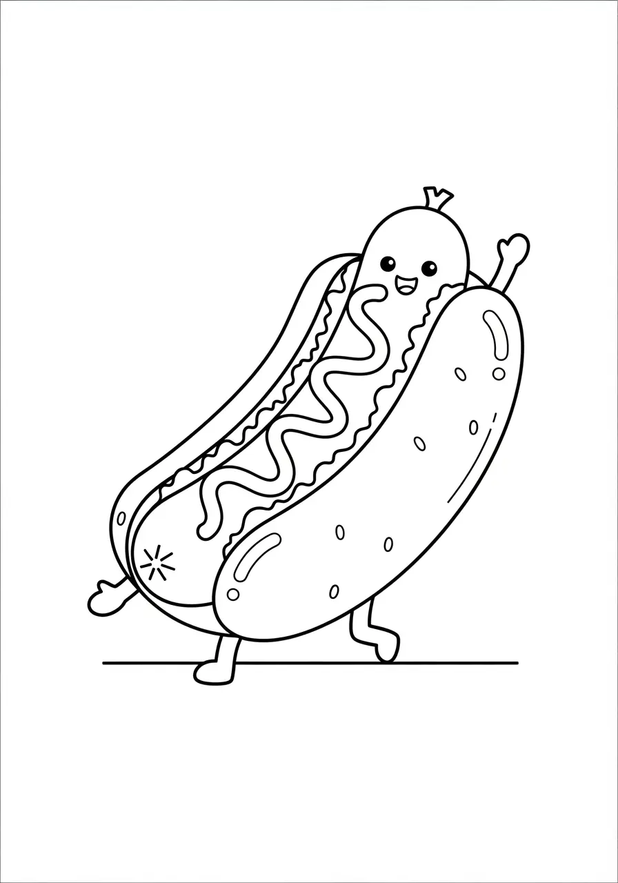 Cute Hot Dog Coloring Page