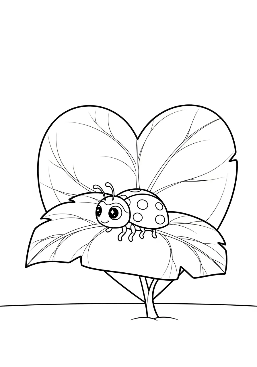 Cute Ladybug Leaf Nature Coloring Page