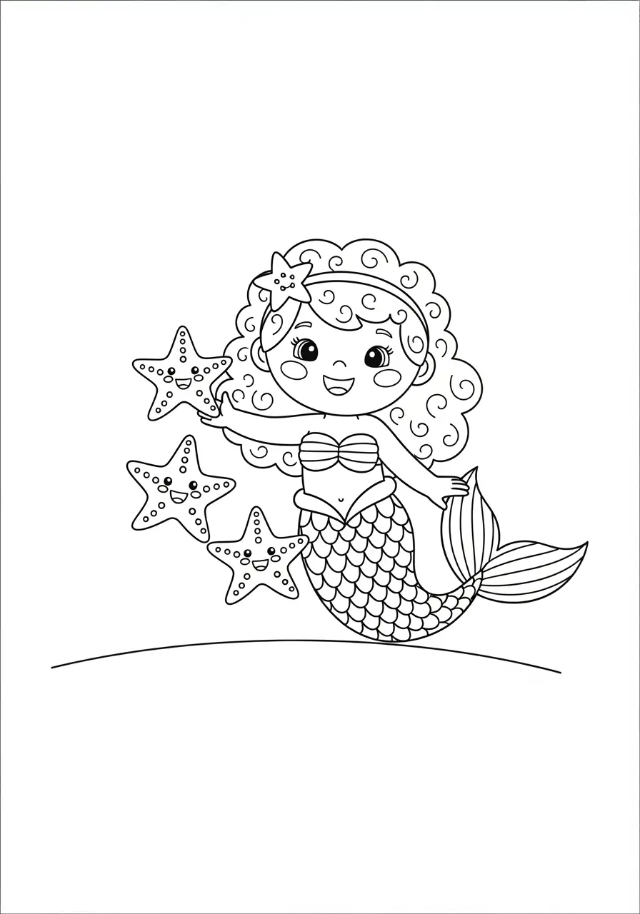 Cute Mermaid Fairy Tale Coloring Page