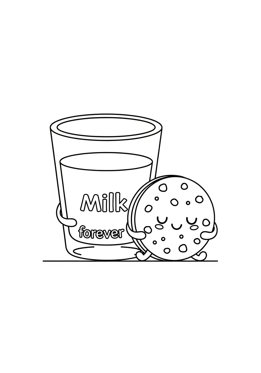 Cute Milk And Cookies Coloring Page