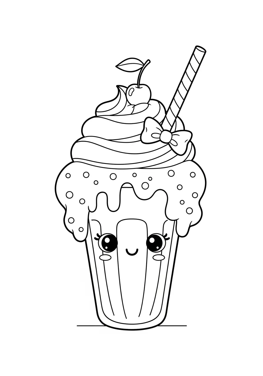 Cute Milkshake Dessert Coloring Page