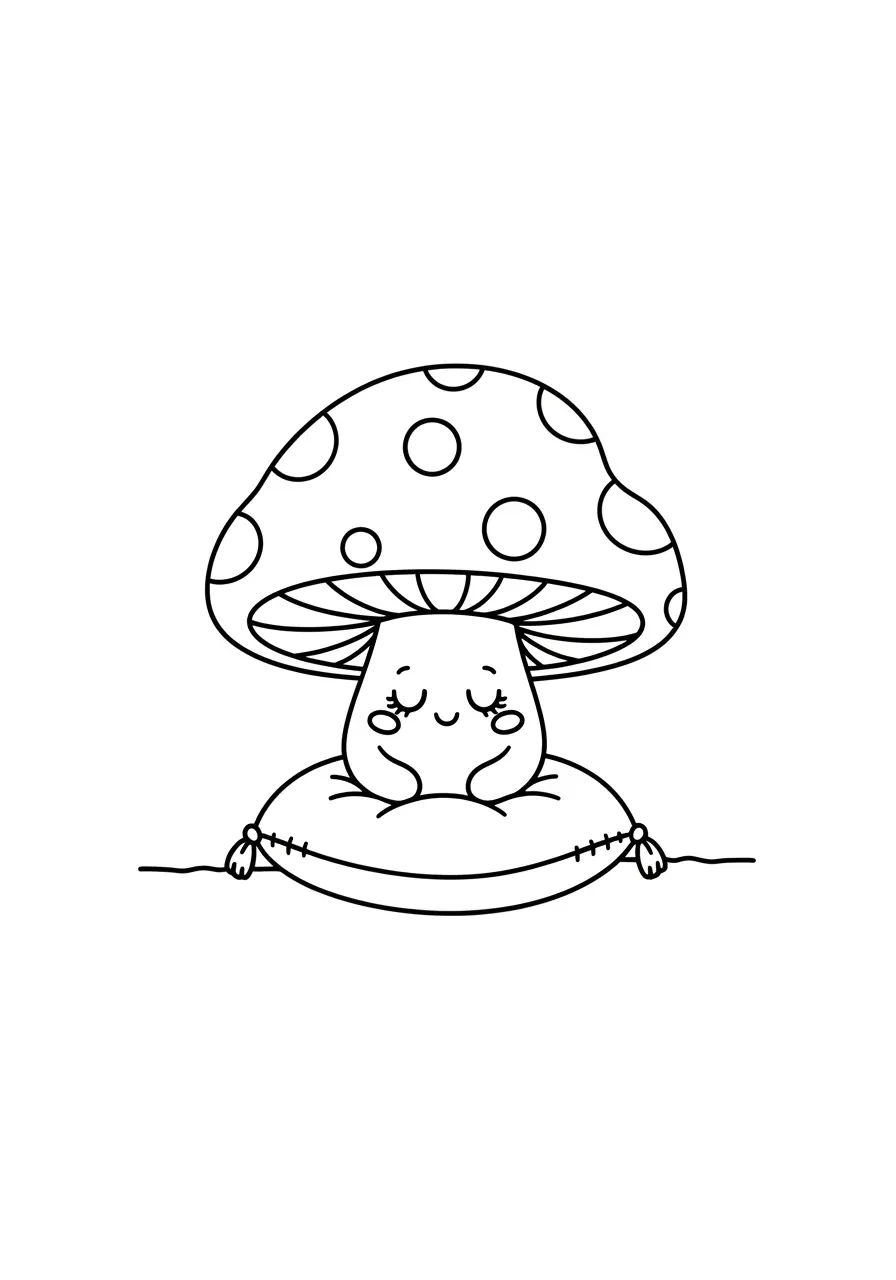 Cute Mushroom Cartoon Coloring Page