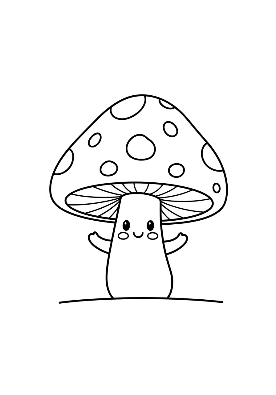 Cute Mushroom Easy Coloring Page
