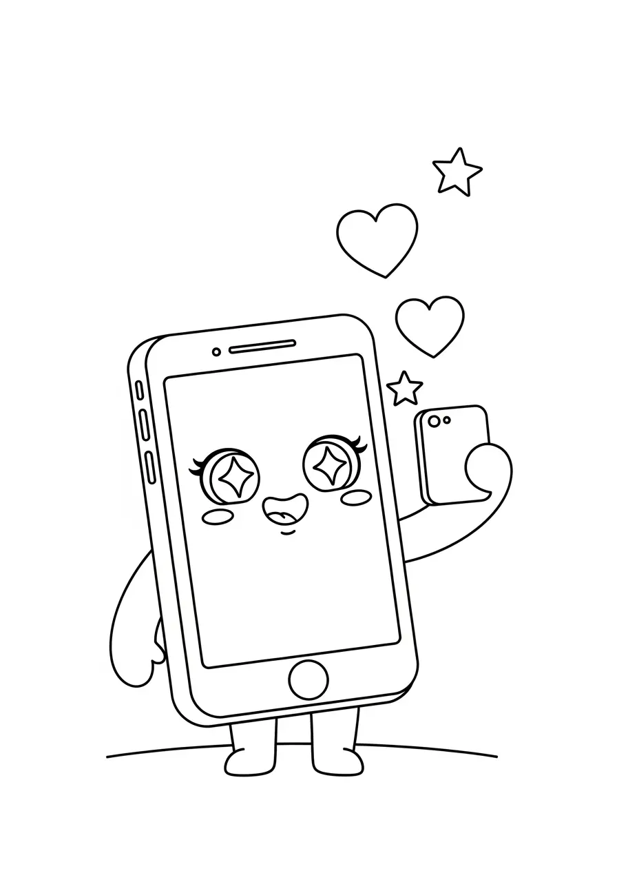 Cute Phone Selfie Coloring Page For Teens