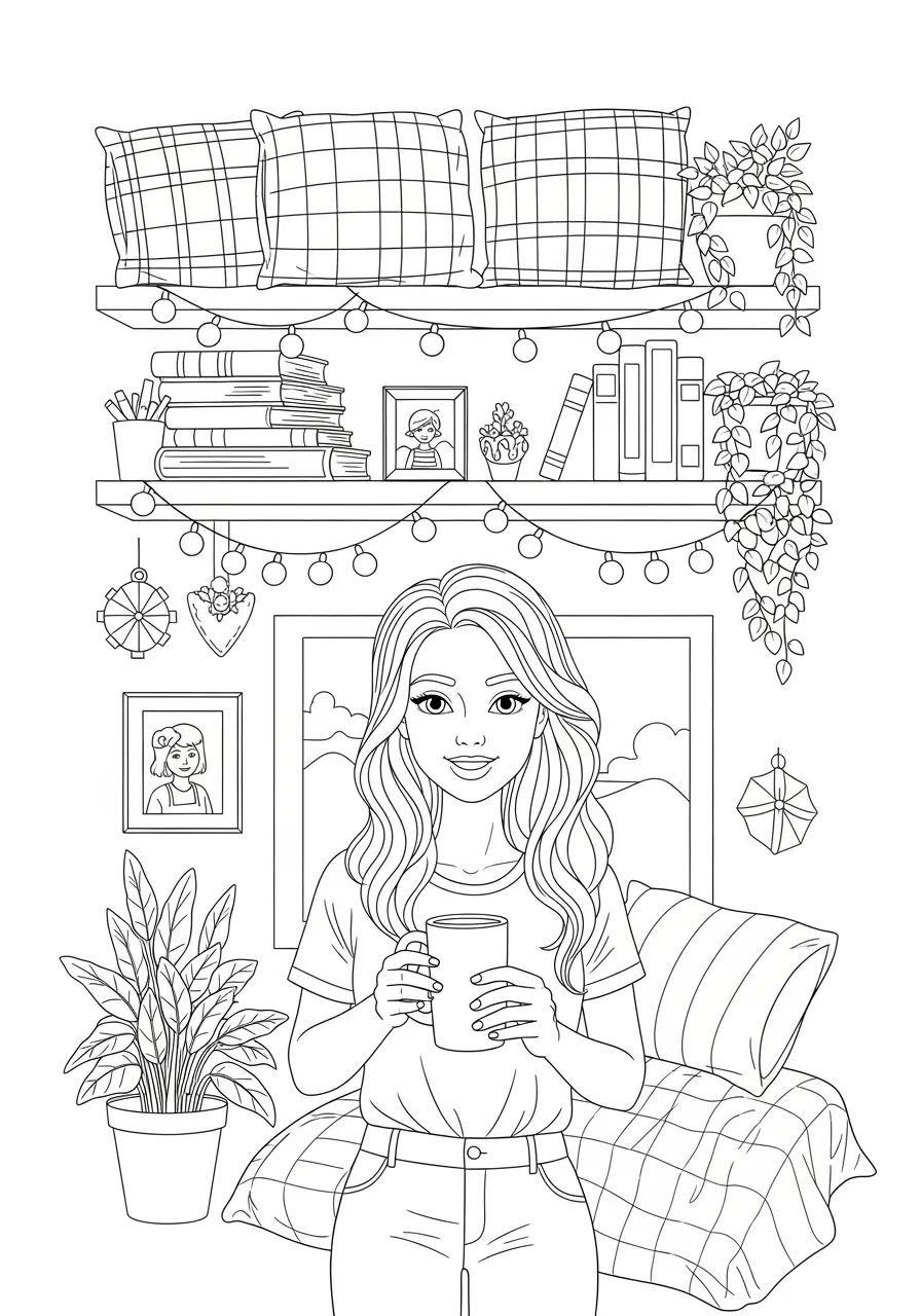 Cute Preppy Dorm Room Coloring Page