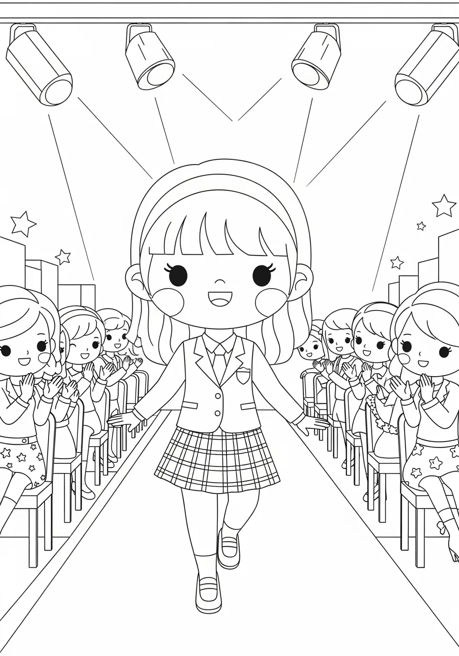 Cute Preppy Fashion Show Coloring Page