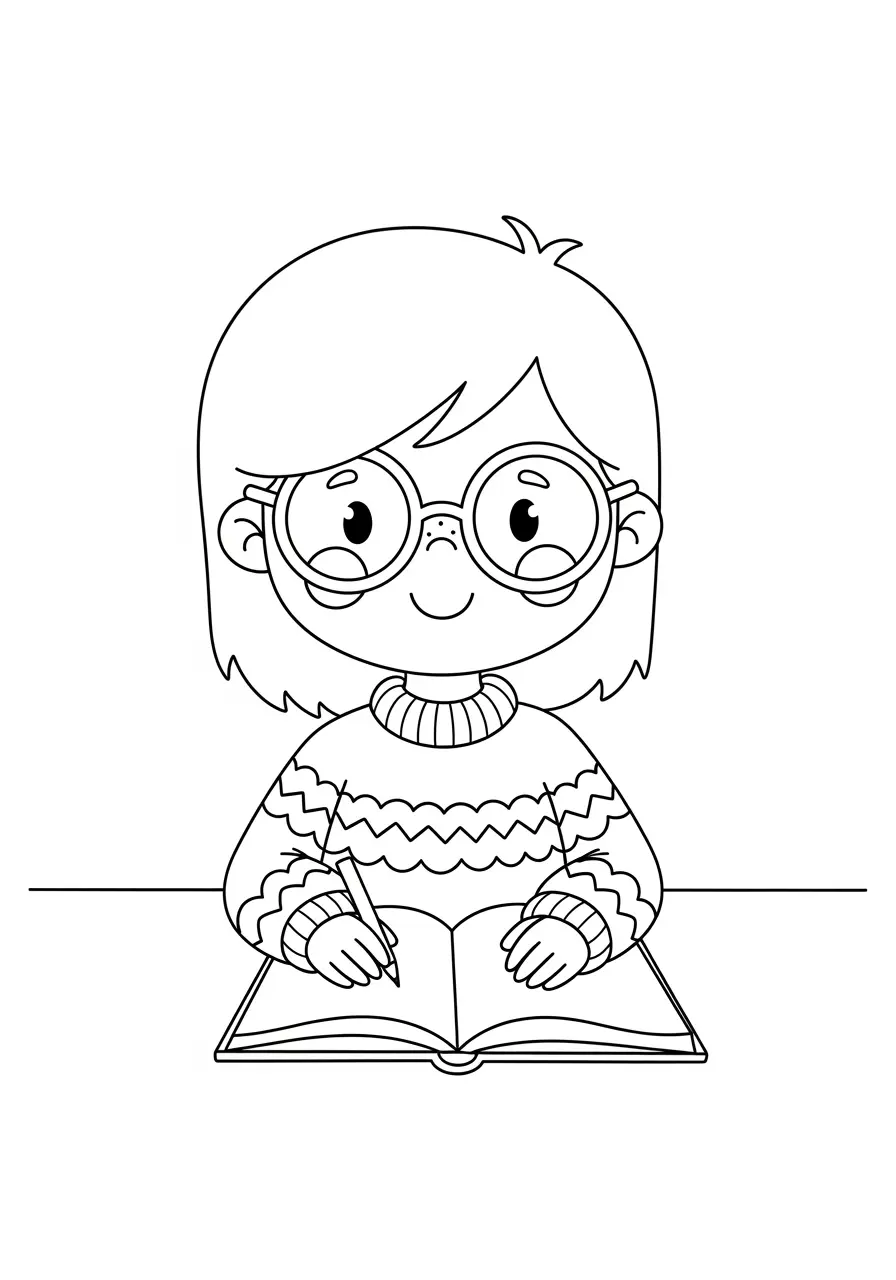 Cute Preppy Study Session Coloring Page