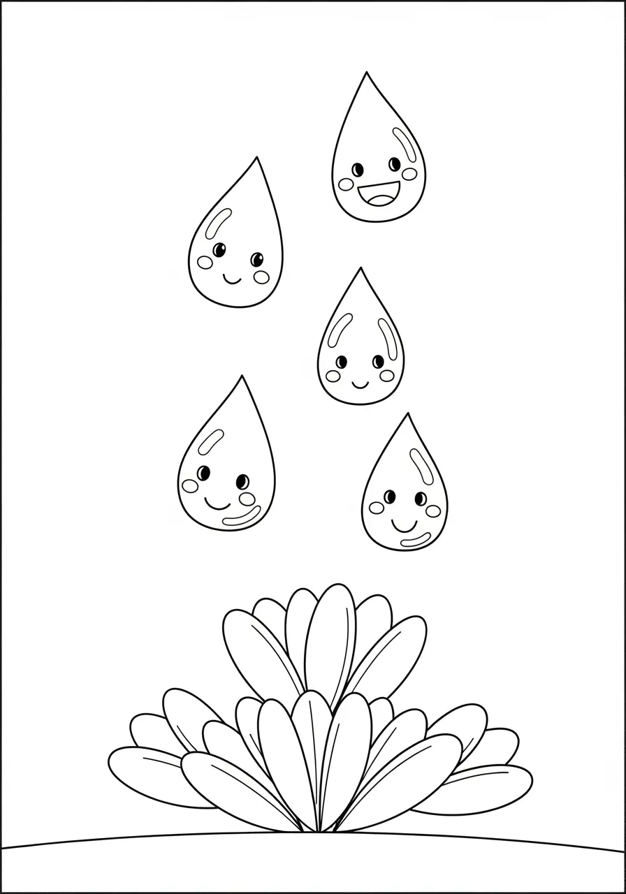 Cute Raindrop Nature Coloring Page
