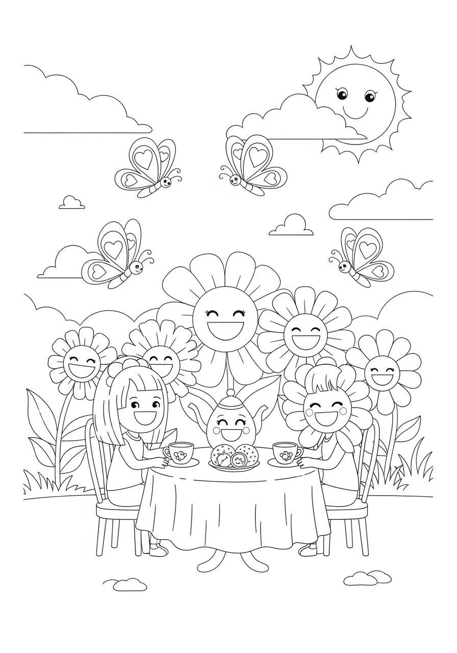 Cute Simple Garden Party Coloring Page
