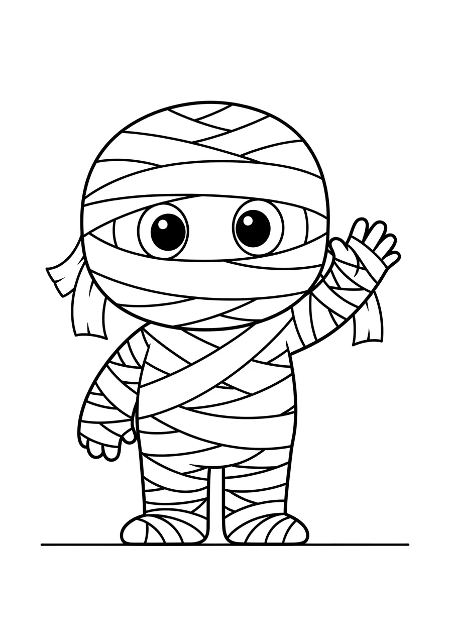 Cute Spooky Coloring Page Mummy Friend