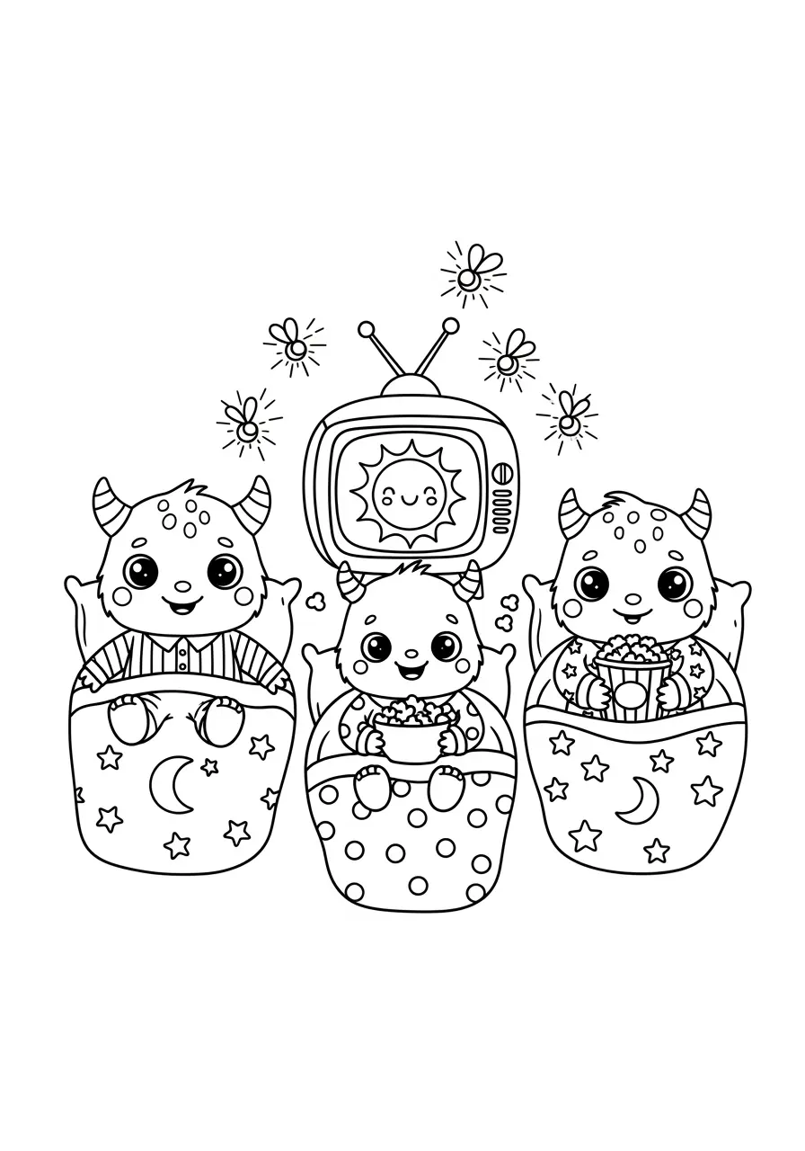Cute Spooky Coloring Page Sleepover Party