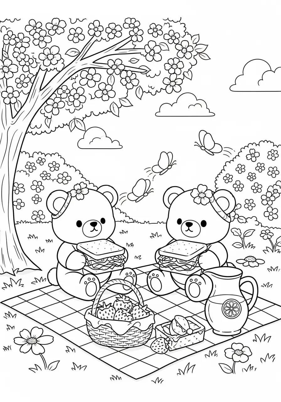 Cute Spring Picnic Coloring Page