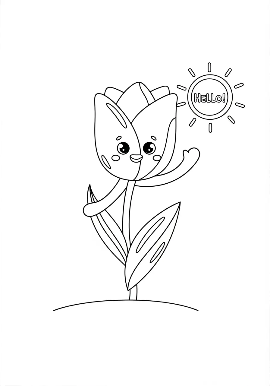 Cute Spring Tulip Coloring Page