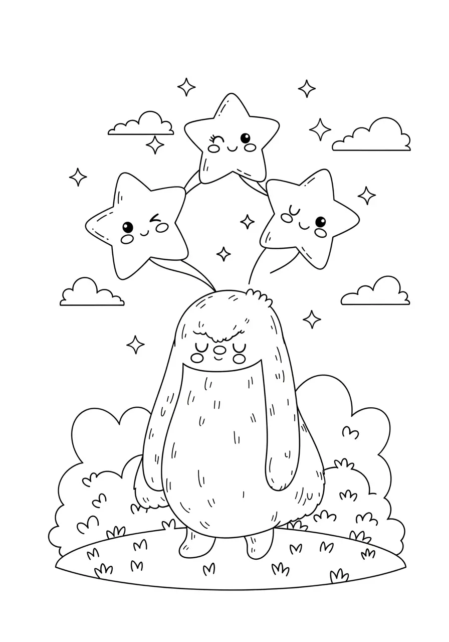 Cute Star Night Nature Coloring Page