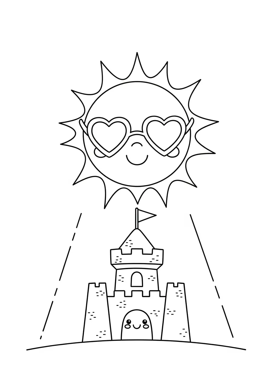 Cute Summer Beach Day Coloring Page