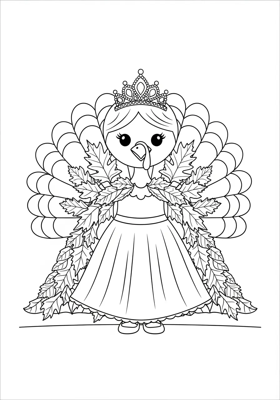 Cute Turkey Princess Coloring Page