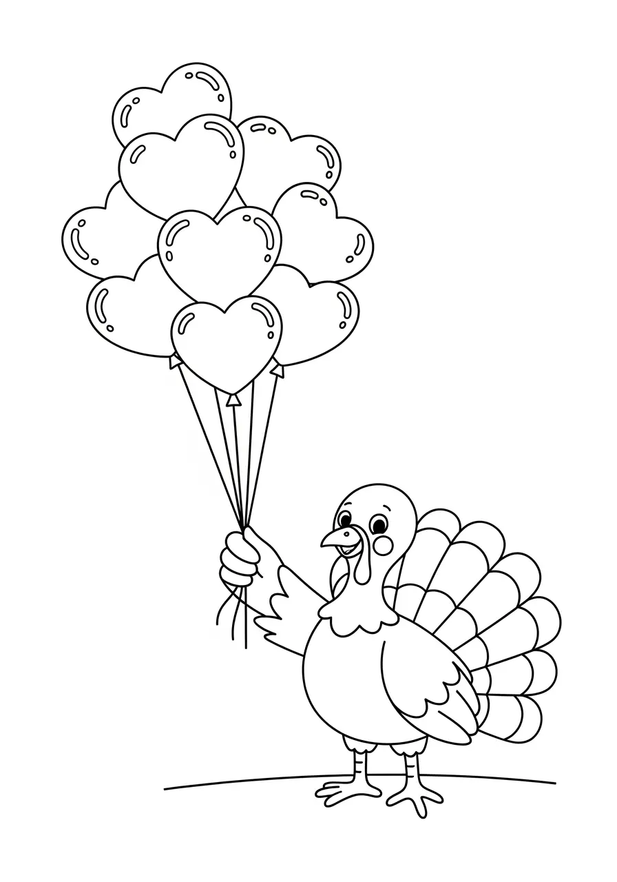 Cute Turkey with Balloons Page