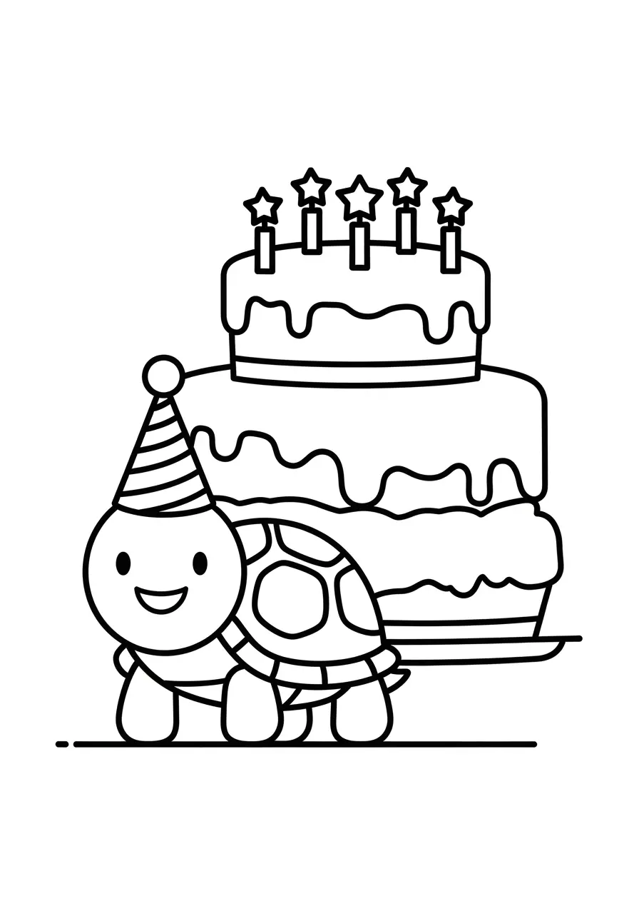 Cute Turtle Birthday Party Coloring Page