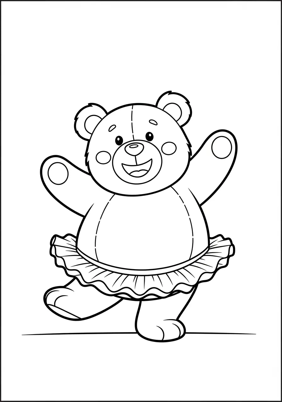 Dancing Bear Cute Coloring Page for Kids